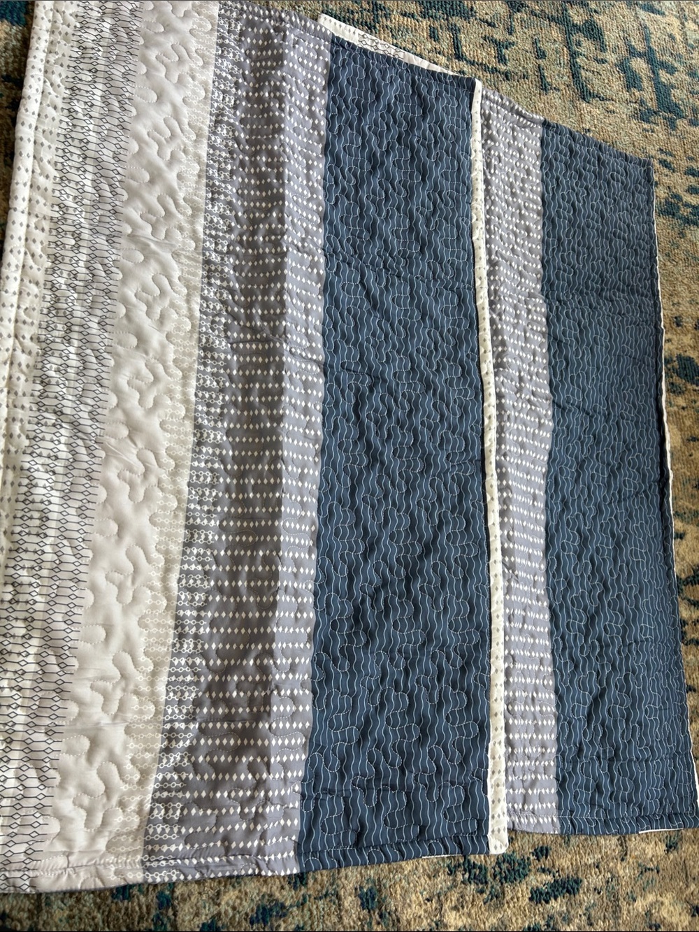 Striped Blue and Gray Quilted Pillow Covers for King Pillows